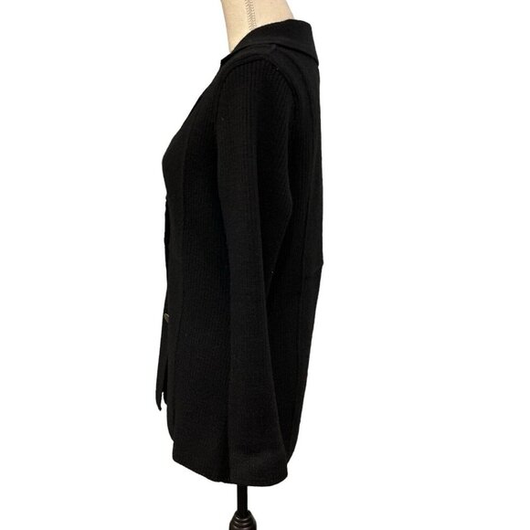 Herman Geist Cardigan Sweater Womens S Black Wool Button Academia Ribbed Trim - Picture 2 of 9